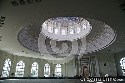 White mosque in Tashkent. Uzbekistan. The inner part. Interior Editorial Stock Photo