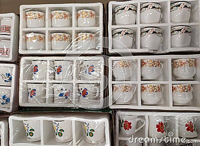 White Mugs in various designs Stock Photo