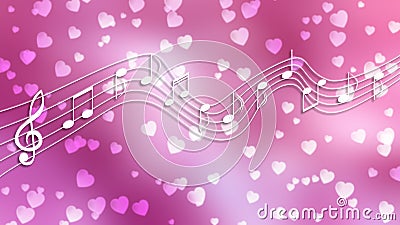 White Music Notes and Hearts in Blurred Pink Background Stock Photo