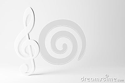 White music treble clef symbol standing on white background with copy space - modern minimalistic music concept Cartoon Illustration