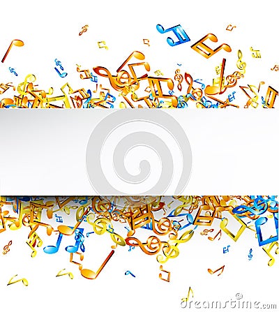 White musical background with notes. Vector Illustration