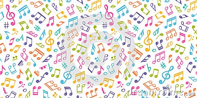 White musical Seamless Texture with colorful notes Vector Illustration