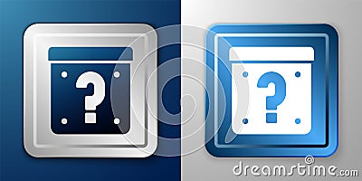 White Mystery box or random loot box for games icon isolated on blue and grey background. Question mark. Unknown Vector Illustration