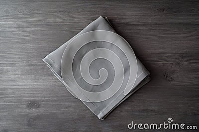 a white napkin sitting on top of a wooden table next to a cup of coffee on a saucer next to a napkin on a wooden table Stock Photo