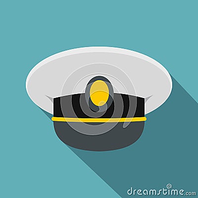 White nautical hat icon, flat style Vector Illustration