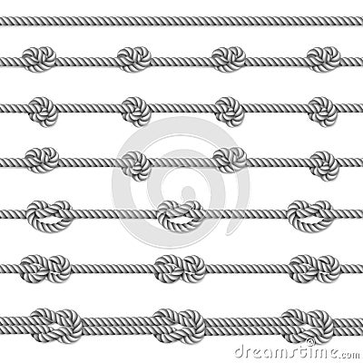 White nautical rope knots set over beige background Vector Illustration