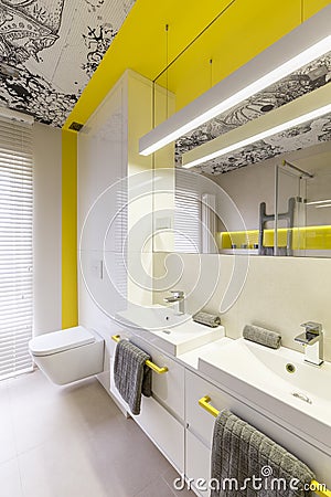 Neon yellow bathroom design idea Stock Photo