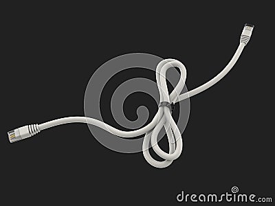 White network cable with black ziptie strap Stock Photo