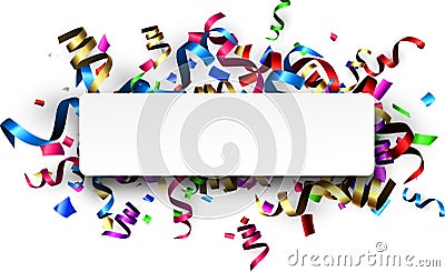 White holiday banner with colorful serpentine. Vector Illustration