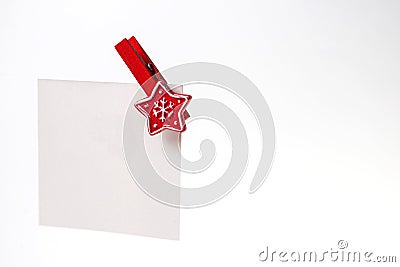 white note with a red Christmas clothespin . copy space Stock Photo