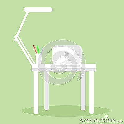 White Notebook, Table Lamp and Several Pencil Pens Vector Illustration