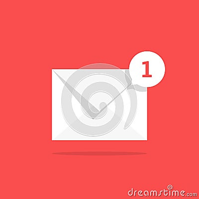 White notification 1 email icon with speech bubble Vector Illustration