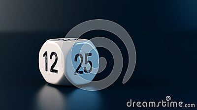 White Numbered Dice on Dark Background 3D Render High Resolution Clean Design Minimalist Style Stock Photo