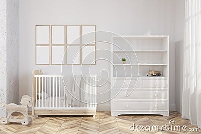 White nursery interior, poster gallery Stock Photo