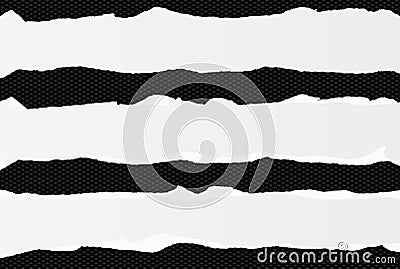 White oblong paper strips with torn edges in horizontal position, paper for note are on black squared background. Vector Vector Illustration