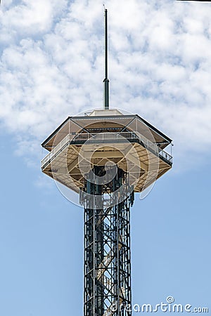 White observation tower in Pigeon Forge Tennessee Stock Photo