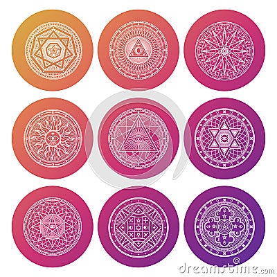 White occult, mystic, spiritual, esoteric bright vector icons Vector Illustration