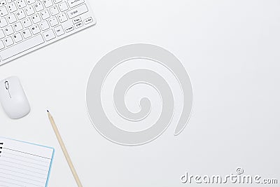 White office desk table with computer Keyboard ,notebook,mouse a Stock Photo