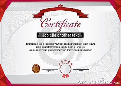 White official modern certificate with red frame Vector Illustration