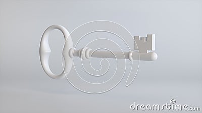 White Old Lock Key on a Soft Gray Studio Background. Monochrome concept. Stock Photo