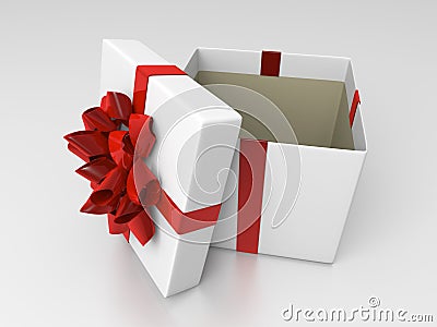 White opened giftbox with red ribbon Stock Photo