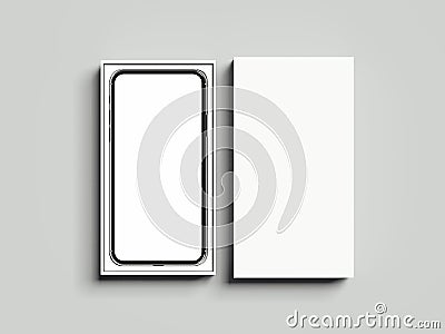 White opened rectangular box with mobile phone inside, 3d rendering Stock Photo