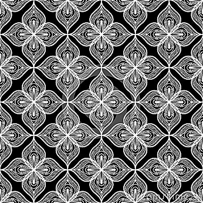White openwork lace seamless pattern on black Stock Photo