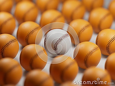 White Orange Grid Baseball Stand Out Unique Leadership Individuality Close Up Macro Shot 3D Illustration Render Stock Photo