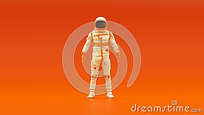 White Orange Spacewoman Spaceman Retro Spacesuit Astronaut Cosmonaut Cartoon Illustration