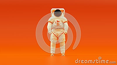 White Orange Spacewoman Spaceman Spacewalk Suit Astronaut Cosmonaut Cartoon Illustration