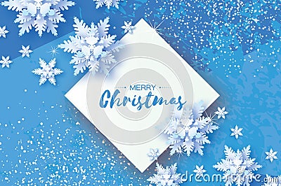 White Origami Snowfall. Merry Christmas Greetings card. White Paper cut snow flake. Happy New Year. Winter snowflakes Vector Illustration