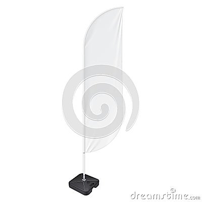 White Outdoor Feather Flag With Ground Fillable Water Base, Stander Advertising Banner Shield. Mock Up Products. Vector Illustration