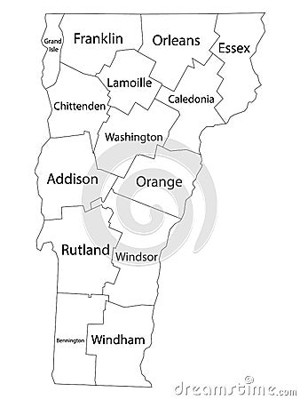 Counties Map of US State of Vermont Vector Illustration