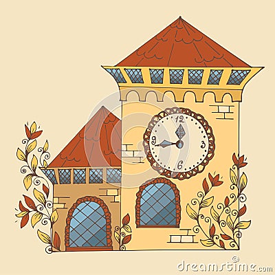 White outline fairy house Vector Illustration