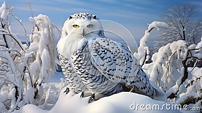 white owl in winter season generated by AI tool Stock Photo