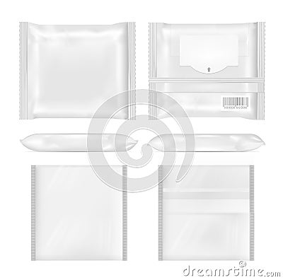 White package with flap for snacks, food, chips, cheese and spices Vector Illustration