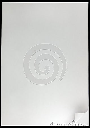 White Page Curl Background Black Vertical Blank Empty Copy Space Closeup, Large Page Sheet Stock Photo