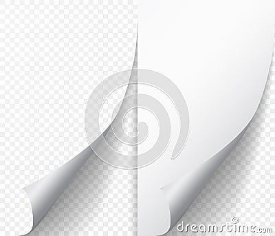 White page curl corner on blank sheet of paper. Turn paper sticker with flip edge isolated on transparent background. Vector web b Vector Illustration