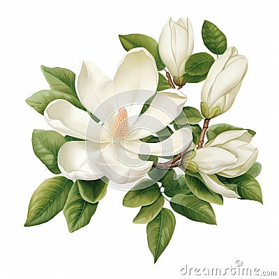 Realistic Vector Illustration Of A White Magnolia Flower Stock Photo