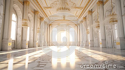 White Palace Marble Luxury Interior Room, Gold Ornaments Stock Photo