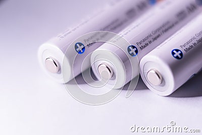 White Panasonic Double A Rechargeable Batteries Editorial Stock Photo