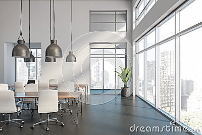 White panoramic office conference room interior Stock Photo