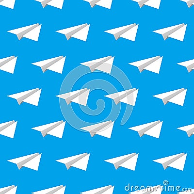 White paper airplanes over blue background, seamless pattern Vector Illustration