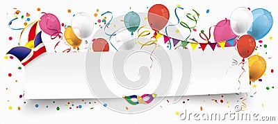 White Paper Banner Balloons Jesters Cap Vector Illustration