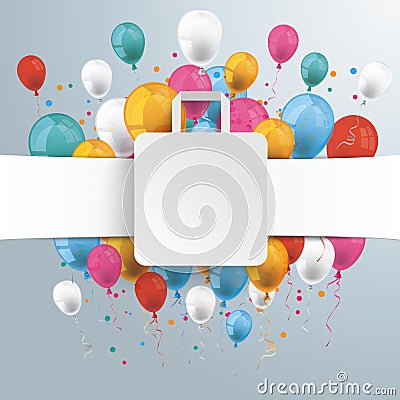 White Paper Banner Shopping Bag Balloons Vector Illustration