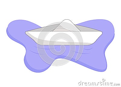 White paper boat sailing in puddle. White ship floating in blue water. Flat vector illustration Vector Illustration