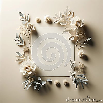 white paper centered among a subtle floral arrangement. Flowers Background Stock Photo