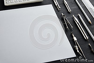 Paper with copy space and compasses Stock Photo