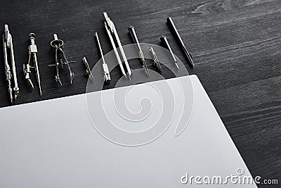 Paper with copy space and compasses Stock Photo