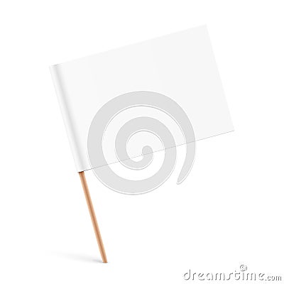 White paper flag with a wooden stick. Vector Illustration